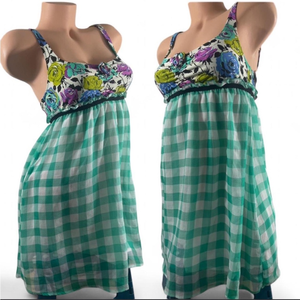 Floral and Checkered Sleepwear Dress